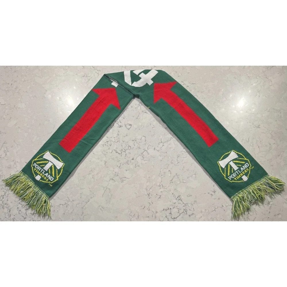 Portland Timbers Scarf OS Green Red Gold Knit Fringe MLS Soccer Providence Park